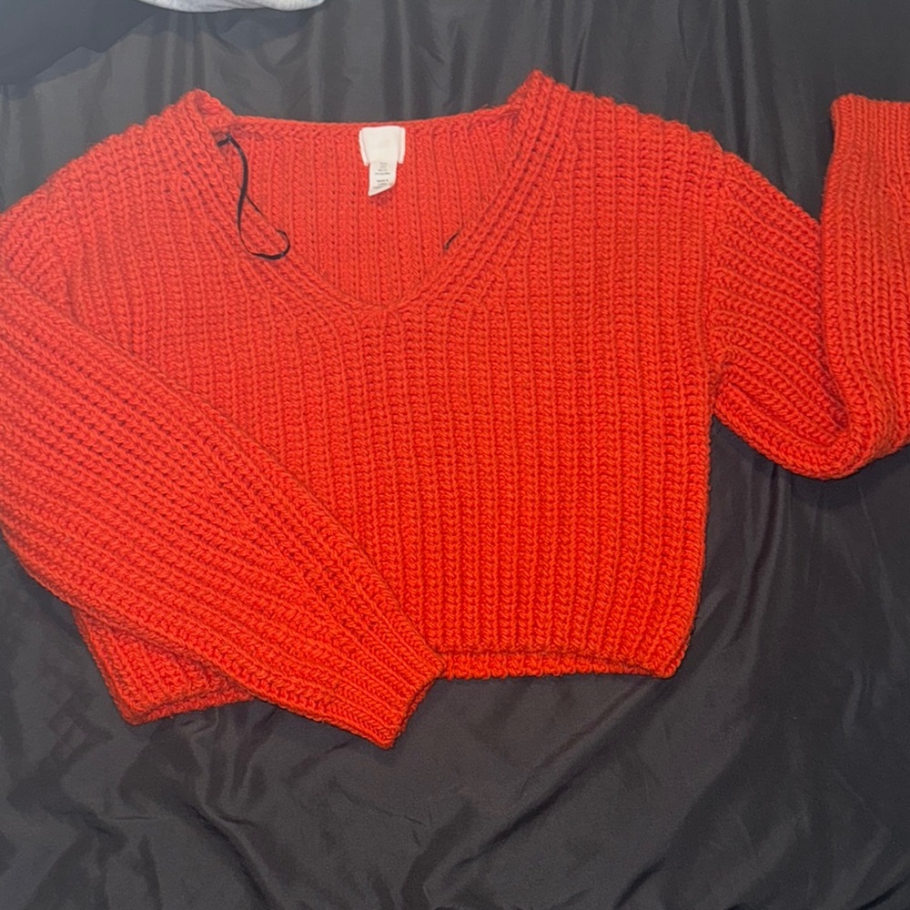 H&M Red V-Neck Sweater Knit Casual